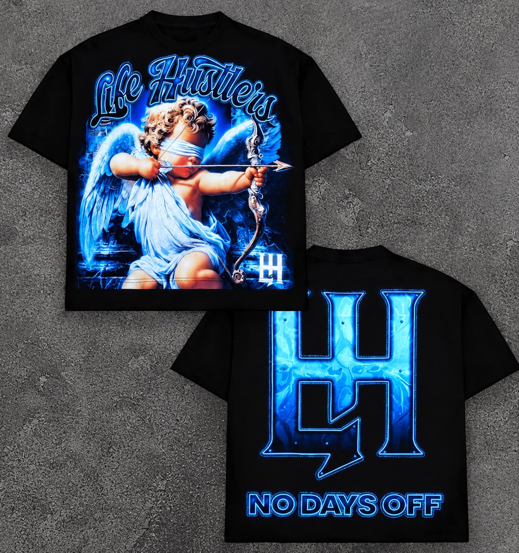Life Hustlers Black & Blue Angel Graphic T-Shirt