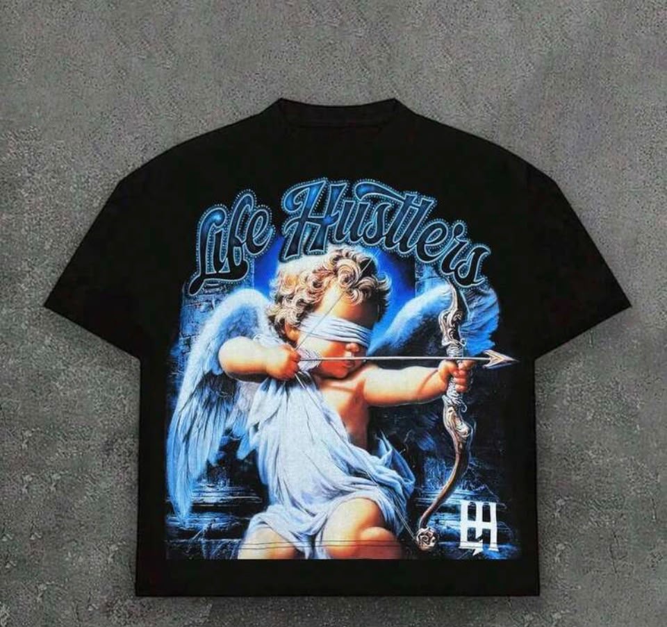 Life Hustlers Black & Blue Angel Graphic T-Shirt