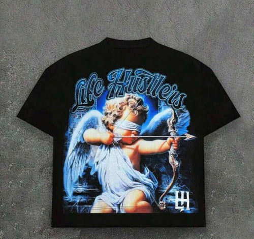 Life Hustlers Black & Blue Angel Graphic T-Shirt